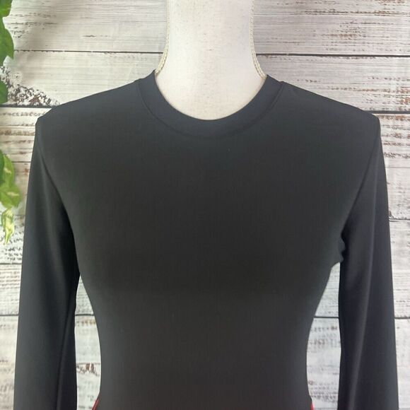 Kamalikulture Dress sz Small Black Red Floral Stretch Knee Modest Career Church - Picture 7 of 16